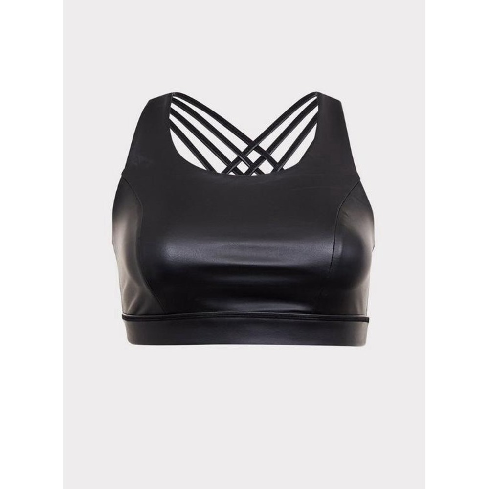 Torrid Active Size 2 Faux Vegan Leather Sports Bra Black Strappy Preppy Athletic